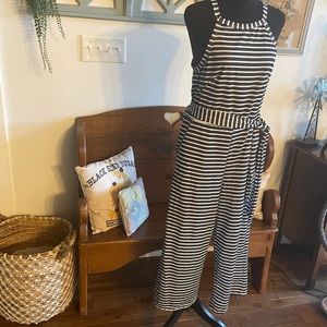 - Mass Market Juniors size small navy and white striped halter jumpsuit wi…